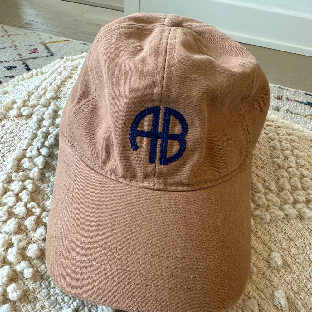 Tan Baseball Cap with Blue Logo